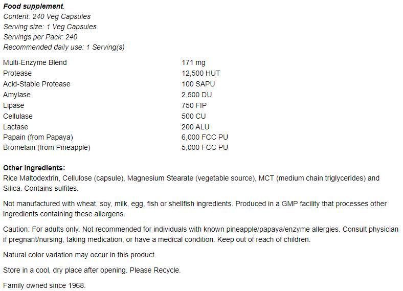 Enzymes végétales - 240 capsules