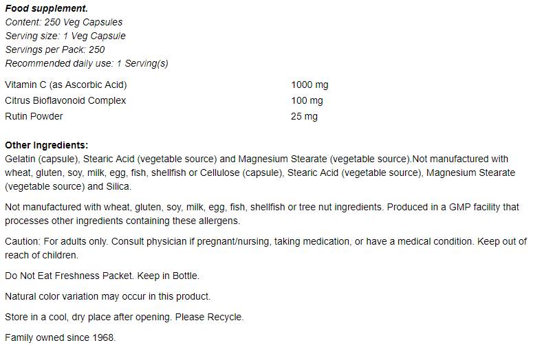 Vitamine C-1000/avec bioflavonoïdes - 100 capsules