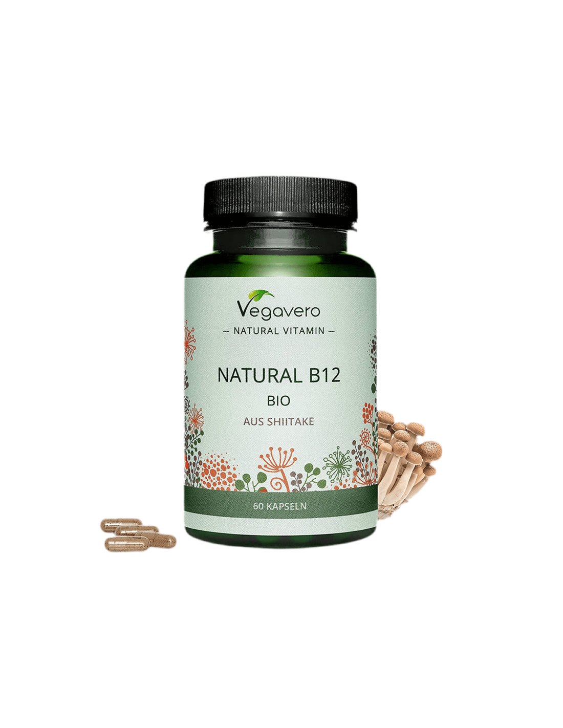 Vitamine B12 naturelle BIO de Shiitake/Vitamine B12 (à base de champignons shiitake médicinaux biologiques), 60 capsules, 100 % végétalien <tc>Vegavero</tc>