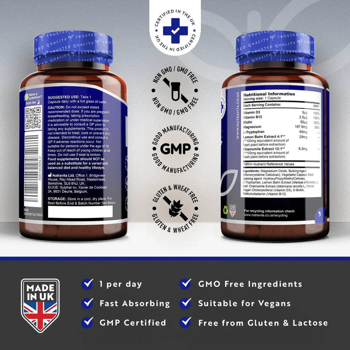 Complexe naturel pour le sommeil nocturne 120 capsules végétales. <tc>Nutravita</tc>