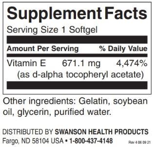 Vitamine naturelle E 1000 UI - 250 capsules de gel