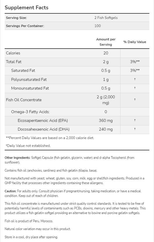 Oméga 3 1000 mg | Gélatine à poisson Gélates Soft Ggels - 200 capsules de gel