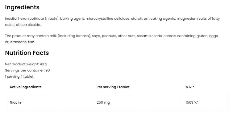 Niacin 250 | Comprimés de 90 non-flush