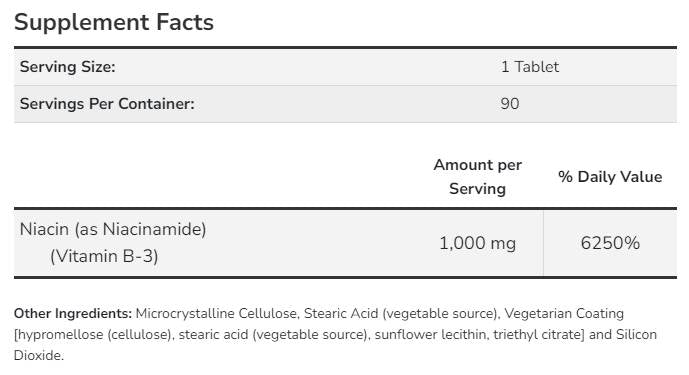 Niacinamide 1000 mg - 90 comprimés