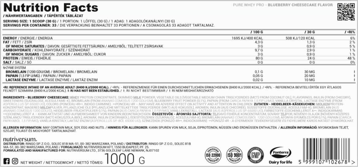 <tc>Nutriversum</tc> Whey Pro Pure | avec système N-Zyme [2000 grammes, 66 doses]