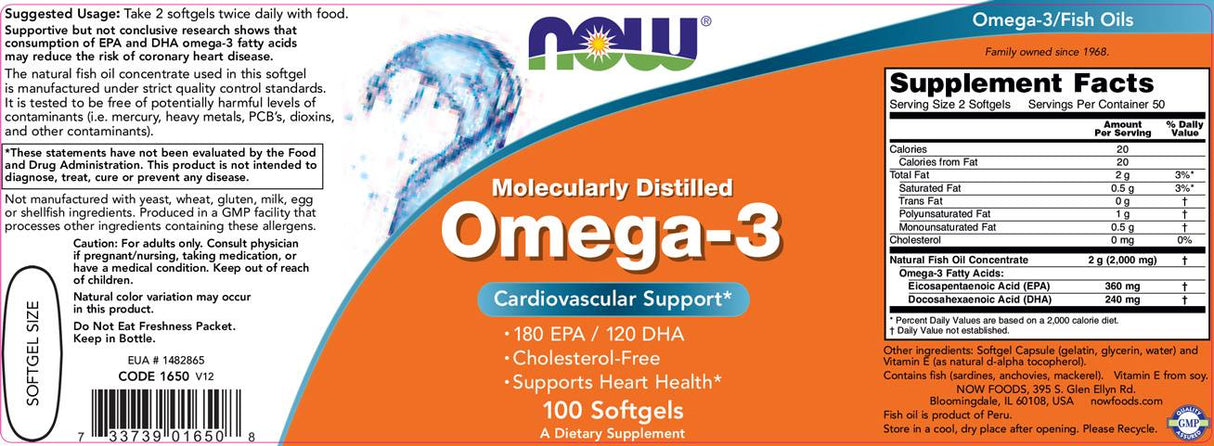 Oméga 3 1000 mg / distillé moléculaire - 100 capsules de gel