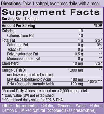 Huile de poisson oméga-3 1000 mg. 60 softgels