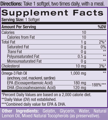 Huile de poisson oméga-3 1000 mg./90 softgels