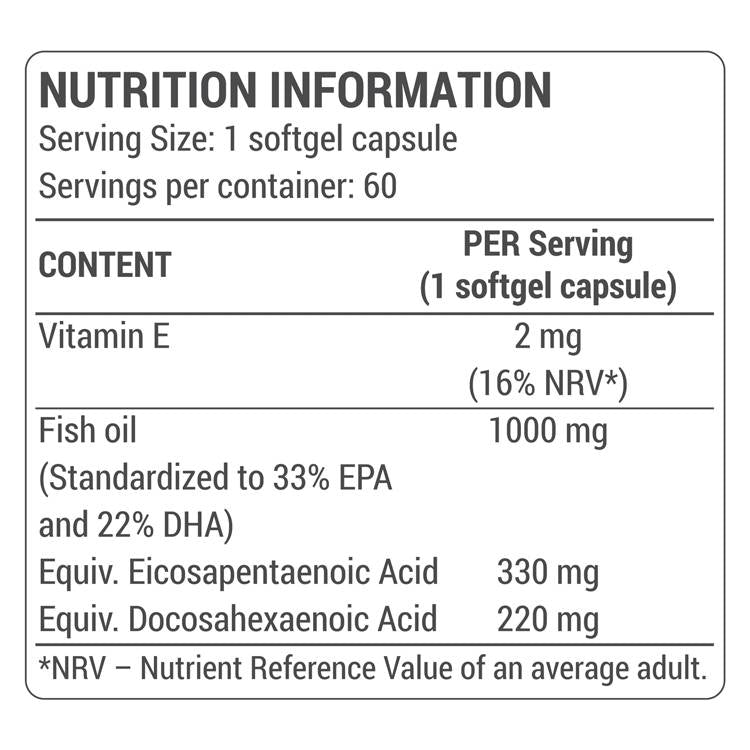 Huile de poisson oméga-3/Hautement concentré - 60 capsules de gel