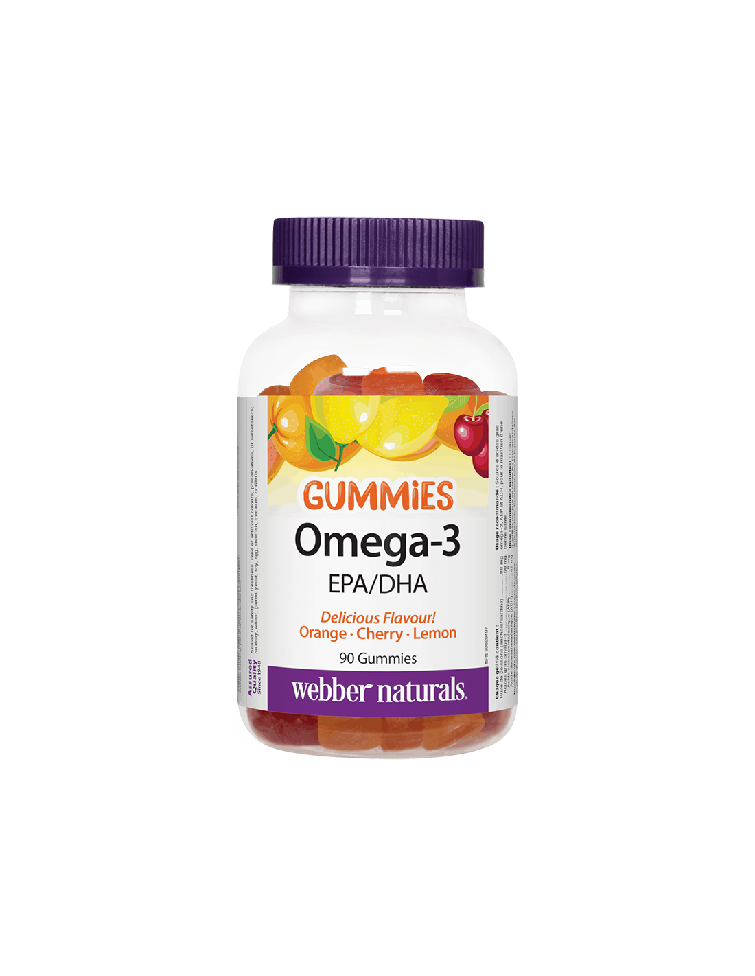 Gummies oméga-3/oméga-3 x 90 comprimés de gelée avec le goût de l'orange, de la cerise et du citron