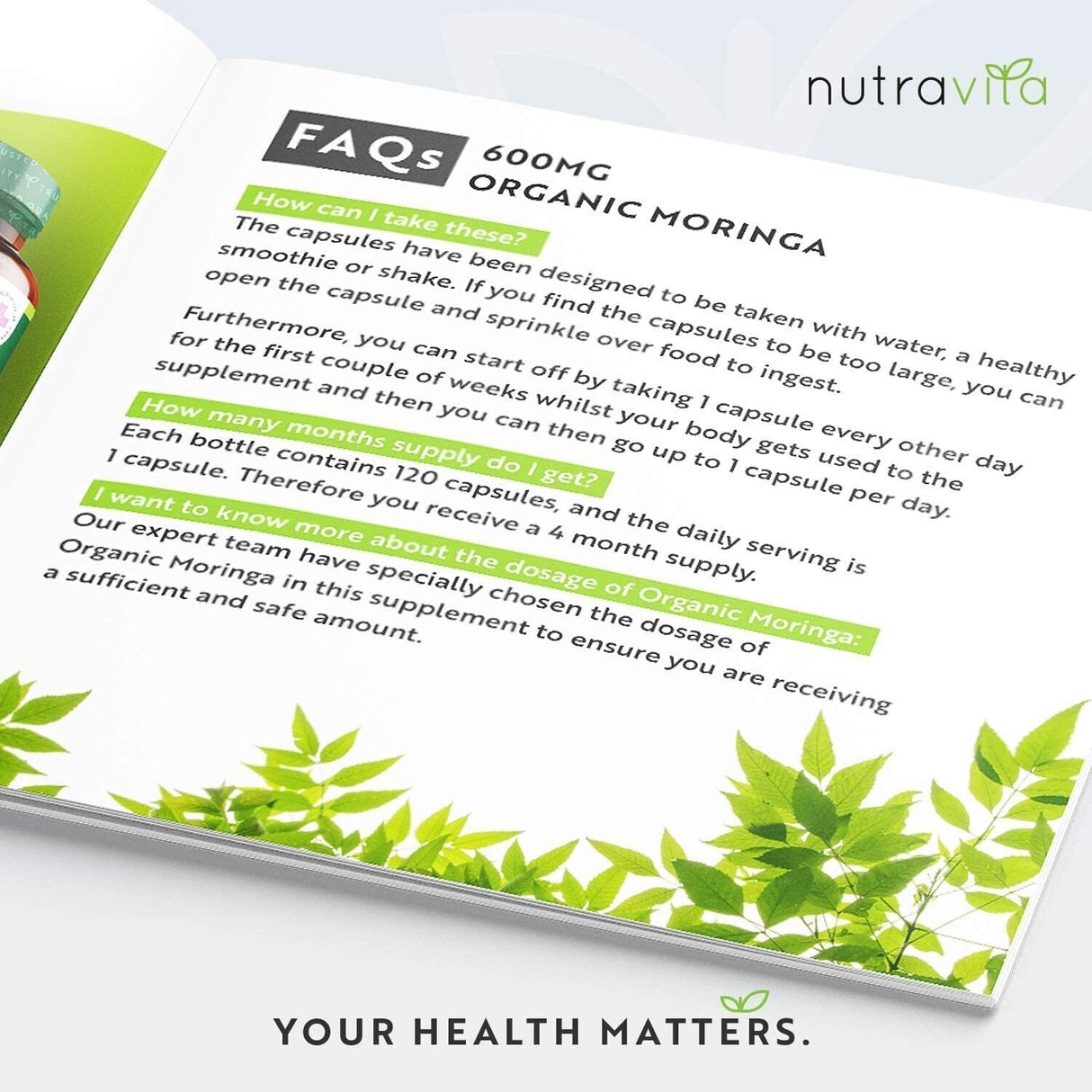 Moringa organique - Bio Moringa 600 mg 120 capsules végétaliennes