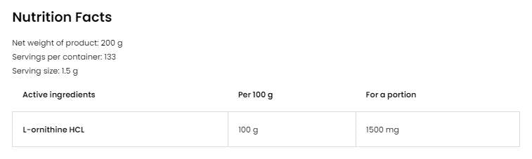 Poudre d'ornithine 200 grammes