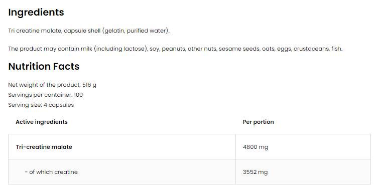 Tri créatine malate/tcm 1200 mg - 180 capsules