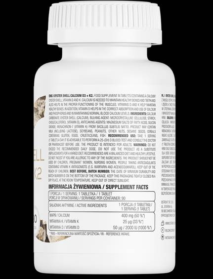Calcium de coque à huîtres 400 mg/avec des comprimés D3 + K2 90