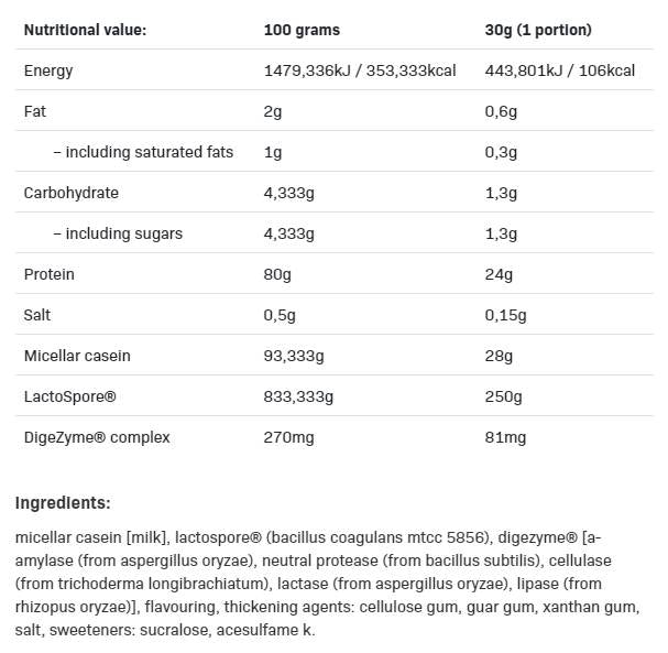 Pro-caséine | Protéine de digestion lente - 500 grammes