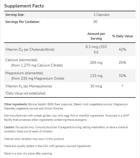 CAL-MAG DK | Calcium, magnésium, vitamine D3 + K2 - 180 capsules