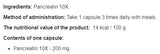 Pancréatine 10x 200 mg - 100 capsules