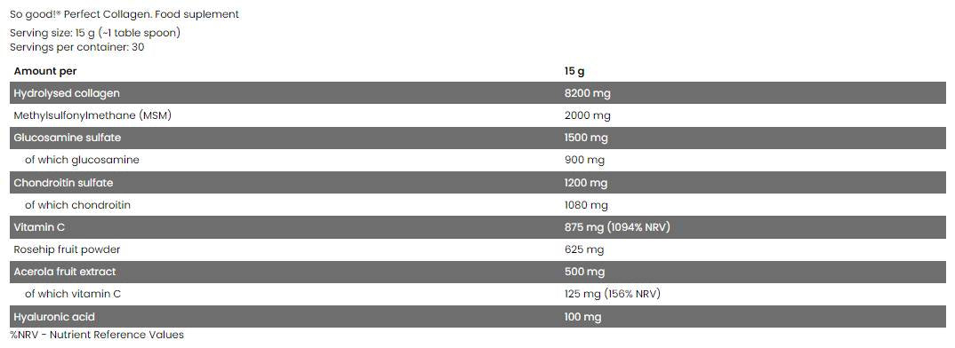 Collagène parfait/avec glucosamine, chondroïtine, MSM, hyaluronique - 450 grammes