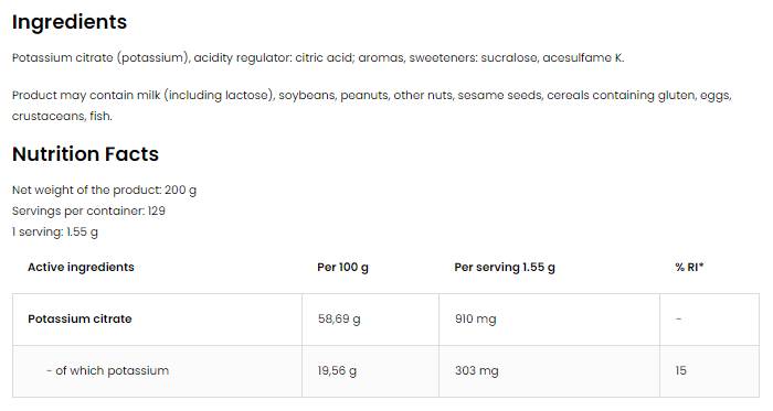 Poudre de citrate de potassium 200 grammes