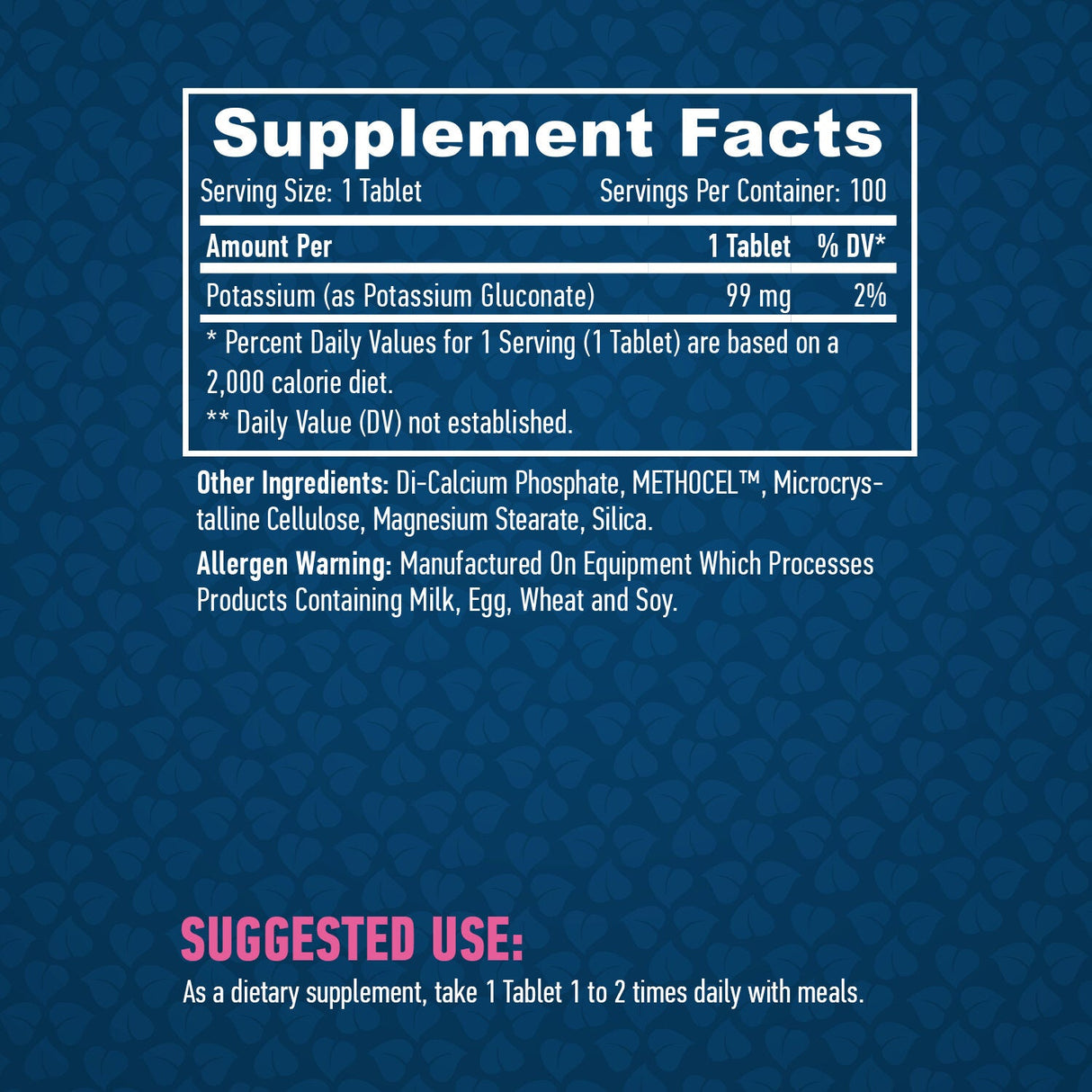 Gluconate de potassium 99 mg./100 onglets.
