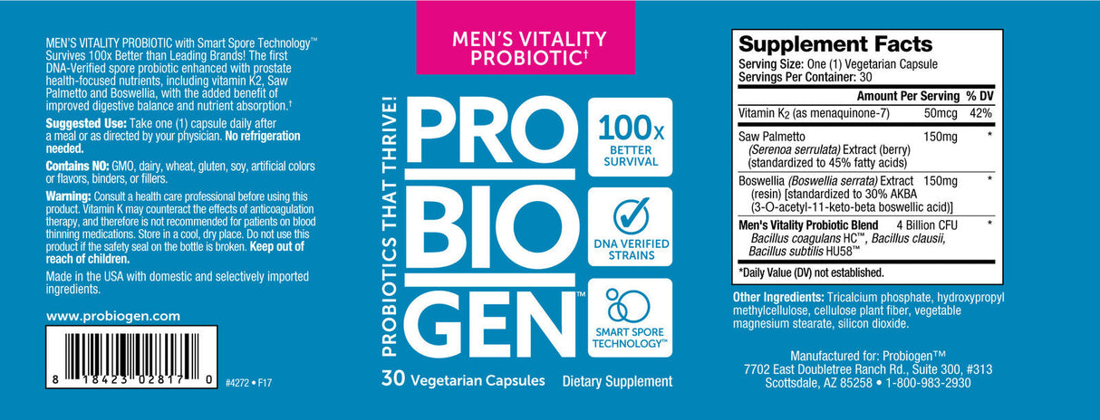 <tc>Probiogen</tc> Men`s Vitality Probiotic - Probiotique pour hommes - 30 capsules