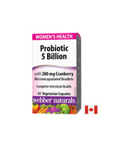 Probiotique Santé des Femmes/Probiotique pour femmes 5 souches, 5 milliards de probiotiques actifs + Canneberge x 45 capsules <tc>Webber Naturals</tc>