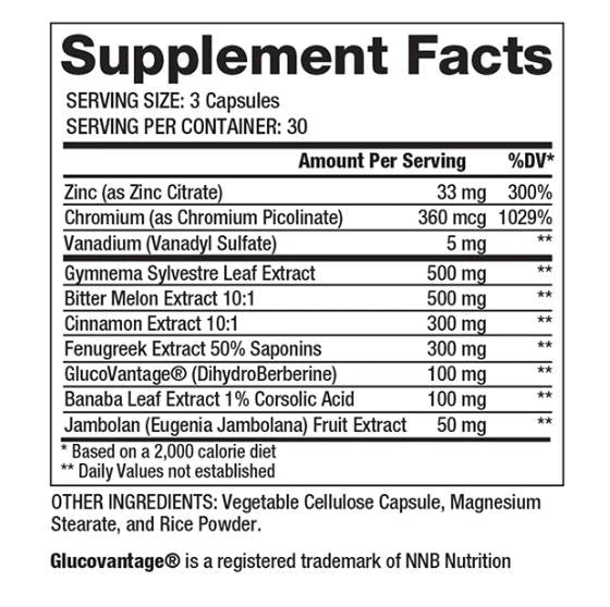 GDA éprouvé | Agent d'élimination du glucose - 90 capsules