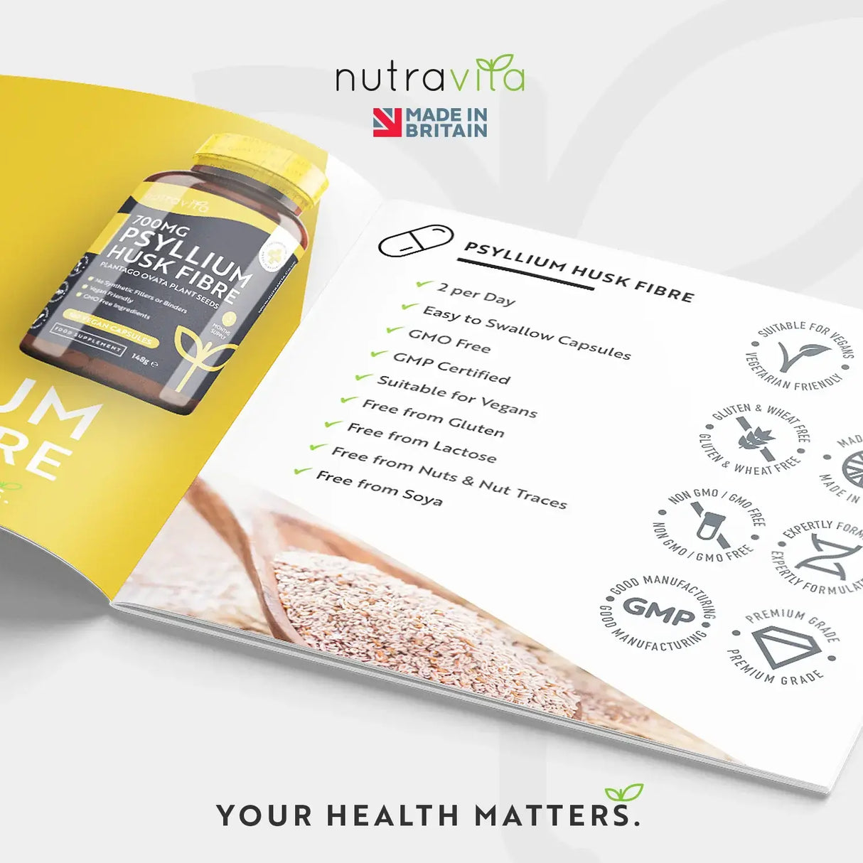 Fibres de cosses de psyllium 700 mg 180 gélules <tc>Nutravita</tc>