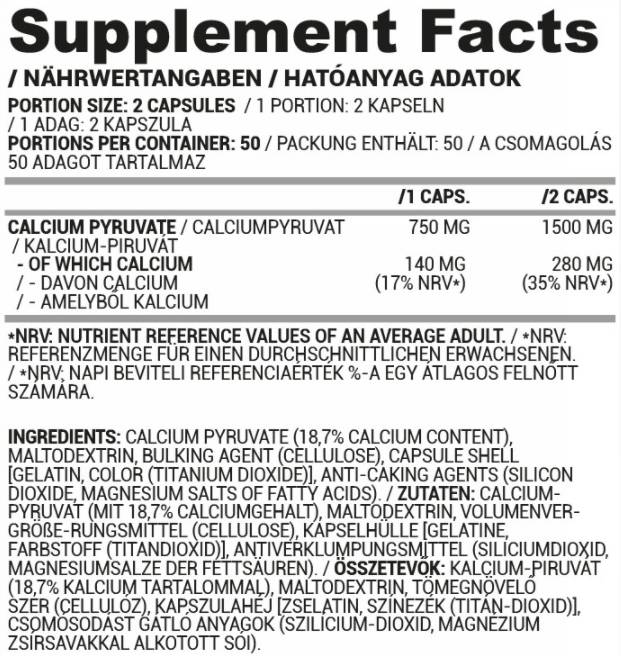Pyruvate Caps | Pyruvate de calcium 100 capsules