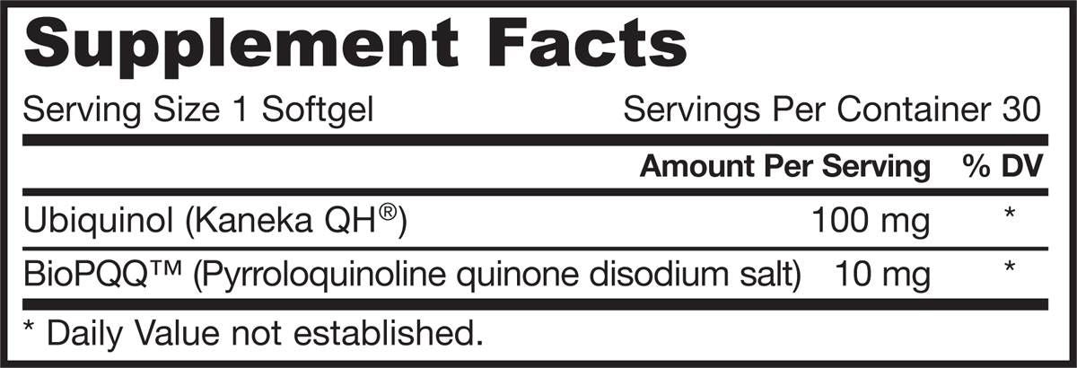 QH + PQQ (Ubiquinol + Pyrroloquinoline Quinone) - 30 capsules de gel