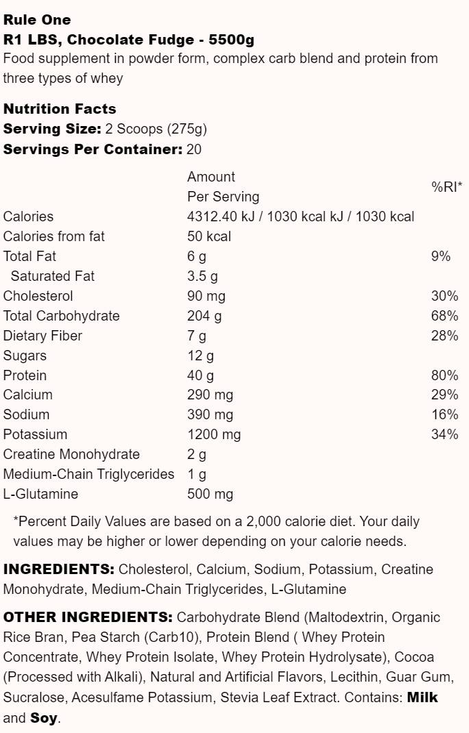 R1 LBS | Gain de masse riche en calories - 5500 grammes