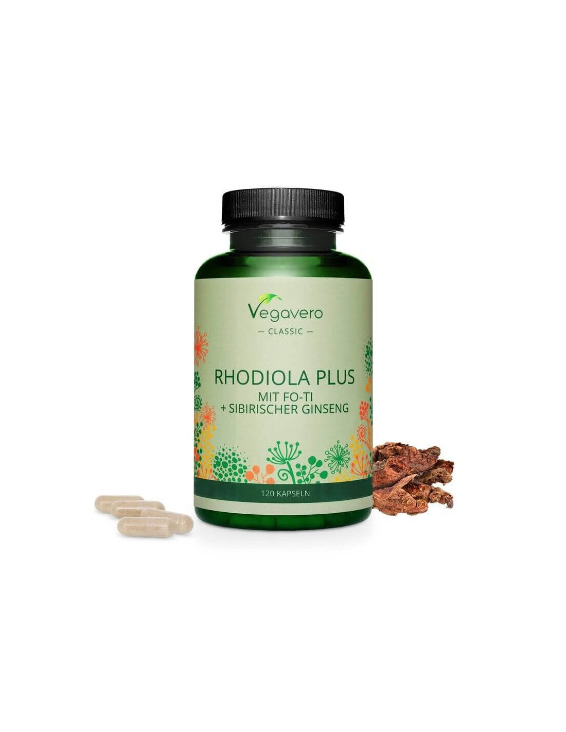 Rhodiola plus MIT FO-TI + GINSENG SIBIRISCHER/ROOT GOLDNE + FO-TI ET GINSENG SIBÉRIEN, 120 capsules, 100% végétaliennes