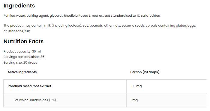 Rhodiola rosea gouttes | Extrait de racine de Rhodiola 30 ml