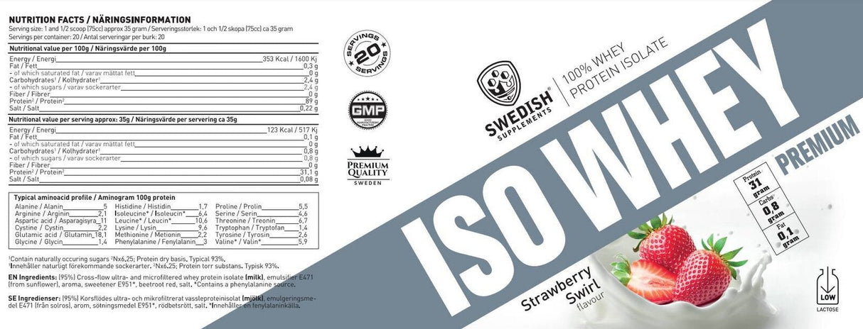 <tc>Swedish Supplements</tc> Protéine de lactosérum ISO/Isolat de protéines de qualité supérieure [700 grammes, 20 doses]