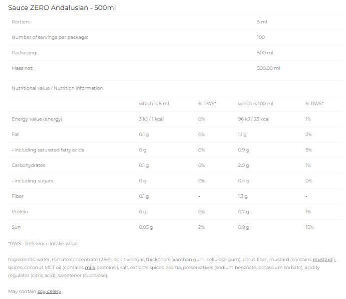 Sauce Zero - Andalousie - 500 ml