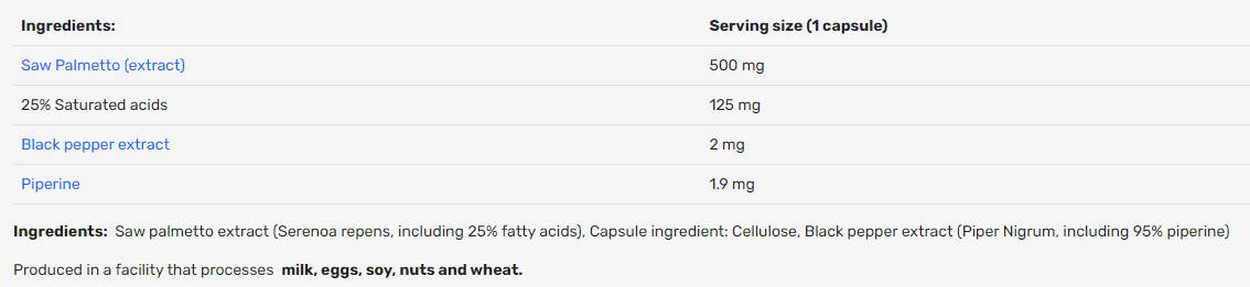 Saw Palmetto 500 mg | avec 25% de saponines - 100 capsules