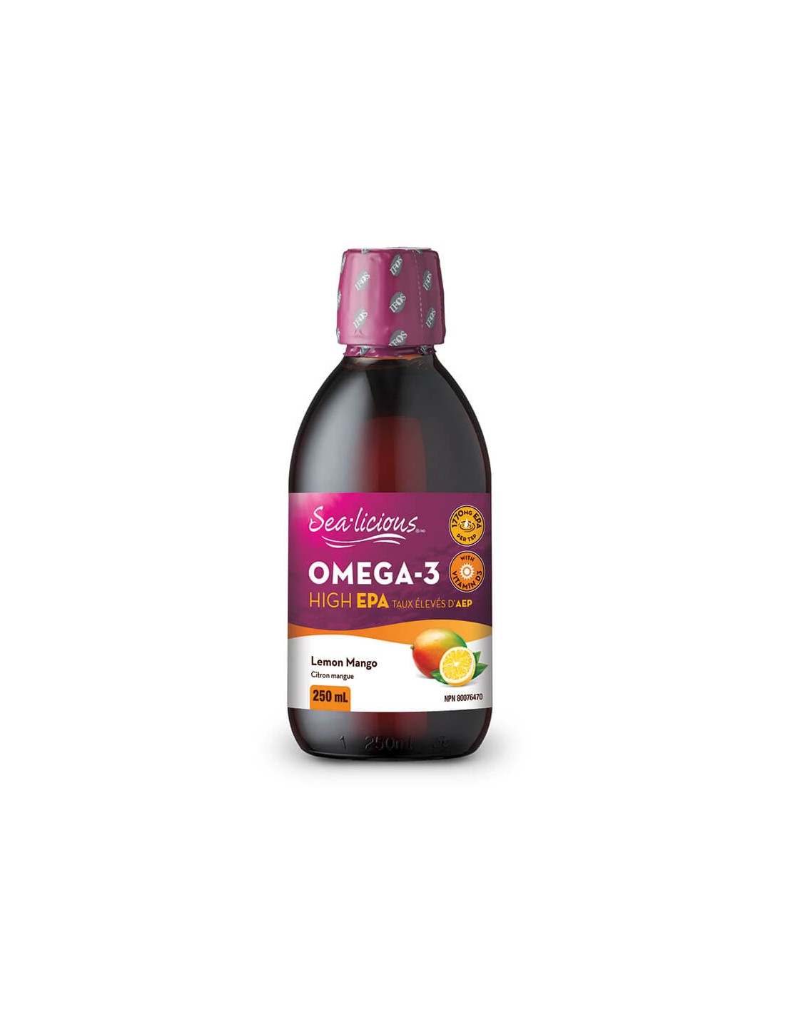 Sea-Licious® Omega-3 High EPA + Vitamine D3/Omega-3 (teneur élevée en EPA) + vitamine D3, 250 ml <tc>Natural Factors</tc>