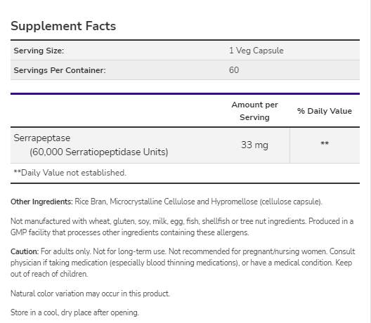 Serrapeptase 60 000 SPU [60 capsules, 60 doses]
