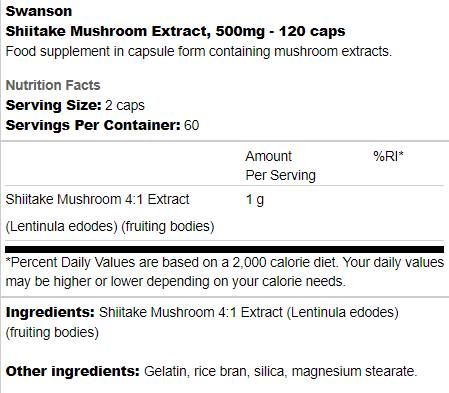 Extrait de champignons shiitake 500 mg 120 capsules