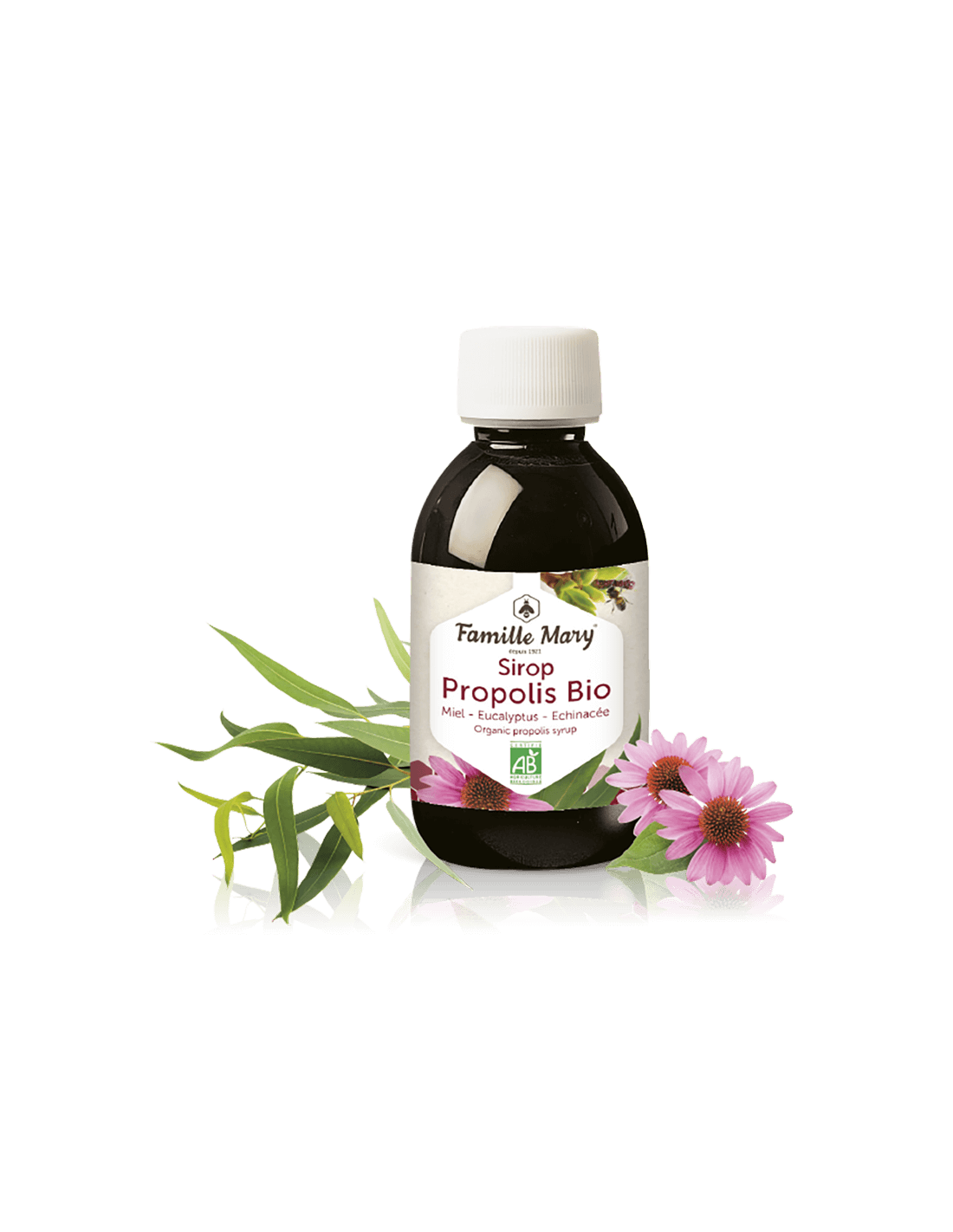 Sirop propolis Bio (avec du miel, de l'eucalyptus et de l'échinacée), 150 ml de Famille Mary