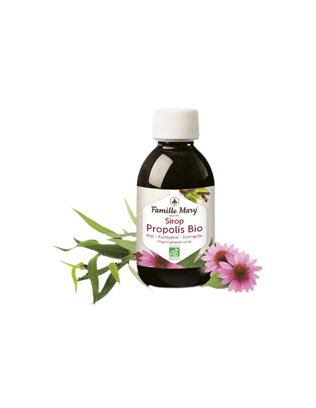 Sirop propolis Bio (avec du miel, de l'eucalyptus et de l'échinacée), 150 ml de Famille Mary