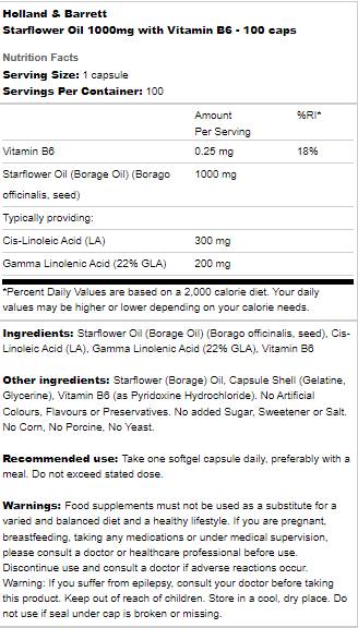 Huile de fleur d'étoile 1000 mg | Avec vitamine B6 - 100 capsules