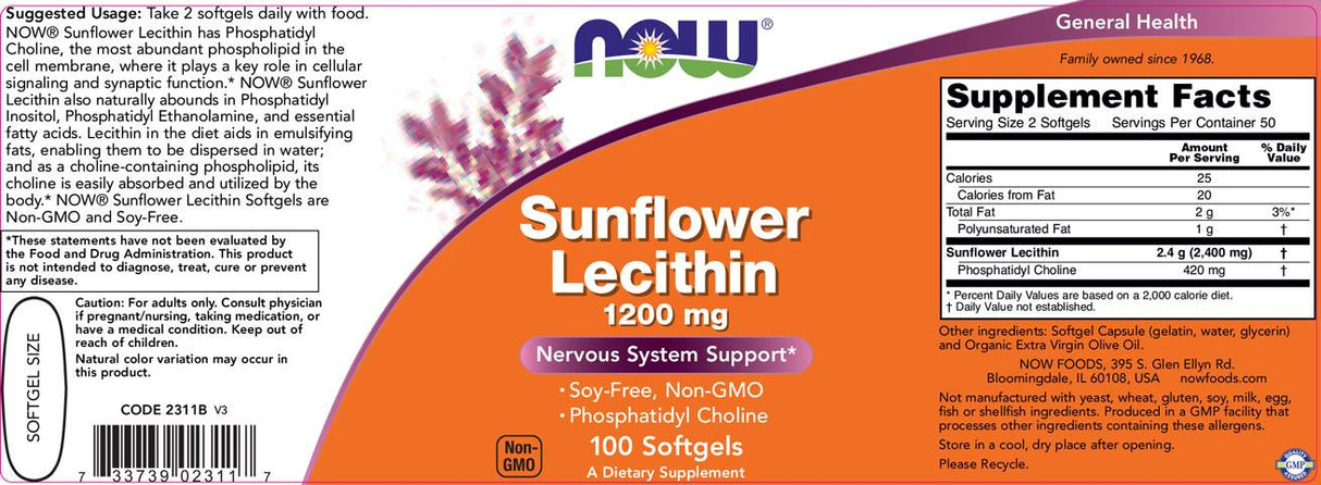 Sunflower Lecithin 1200 mg - 100 capsules de gel