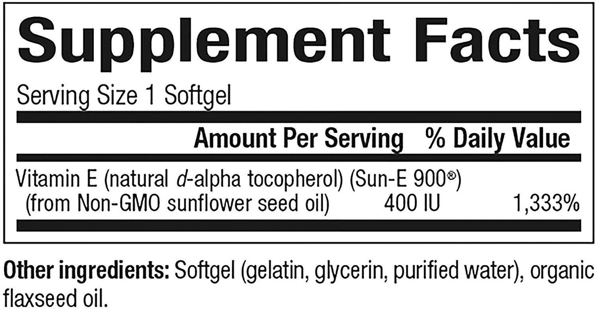 Sunflower Vitamine E 400 IU 90 Capsules de gel