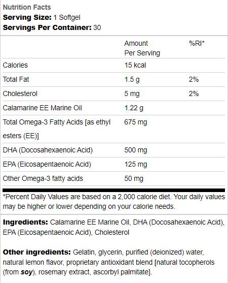 Super DHA 500 | Des capsules de gel calamari 30 de qualité alimentaire