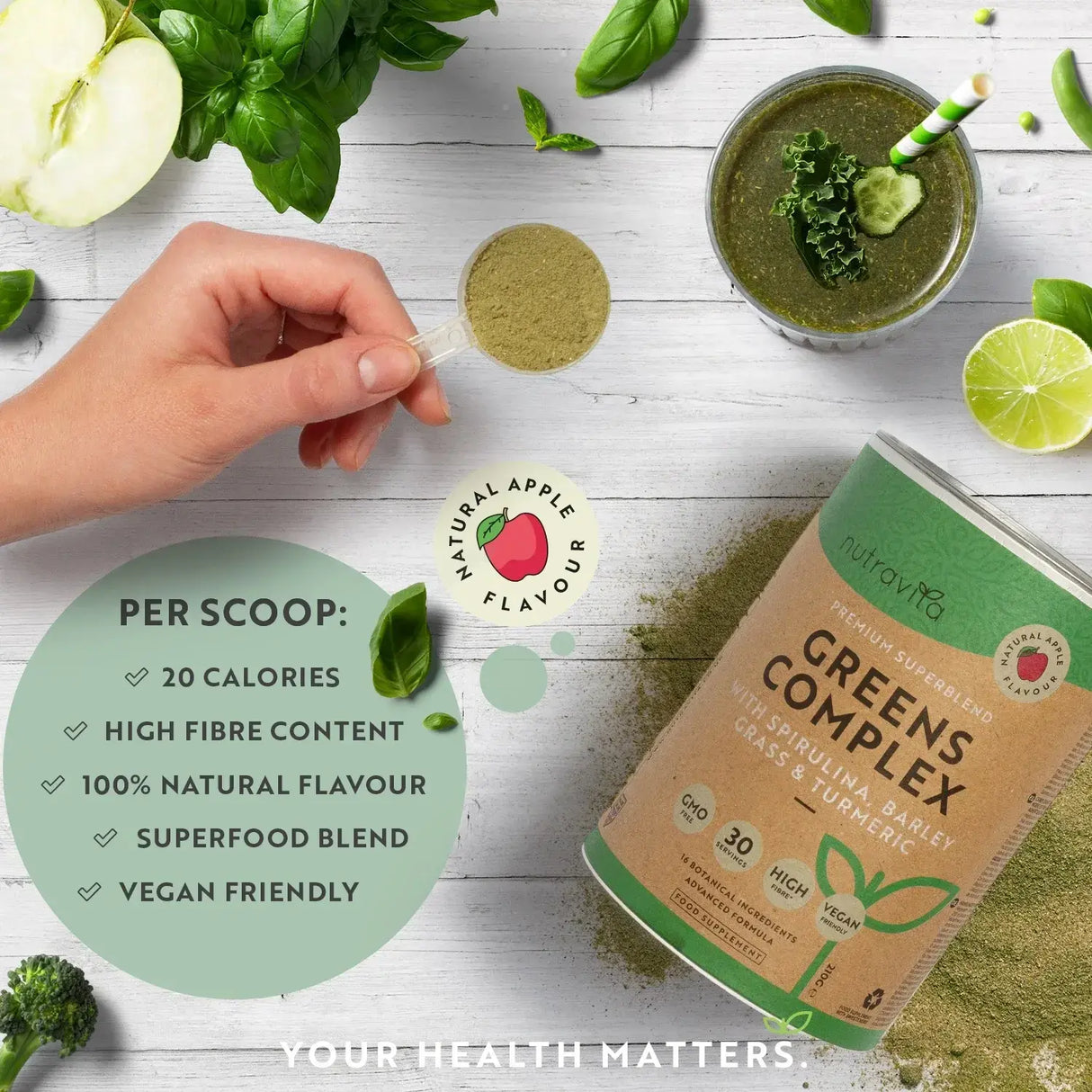 Complexe Super Greens (18 ingrédients actifs) 200 g <tc>Nutravita</tc>