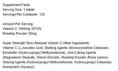 Super résistance à libération lente vitamine C 1500 mg - 120 comprimés