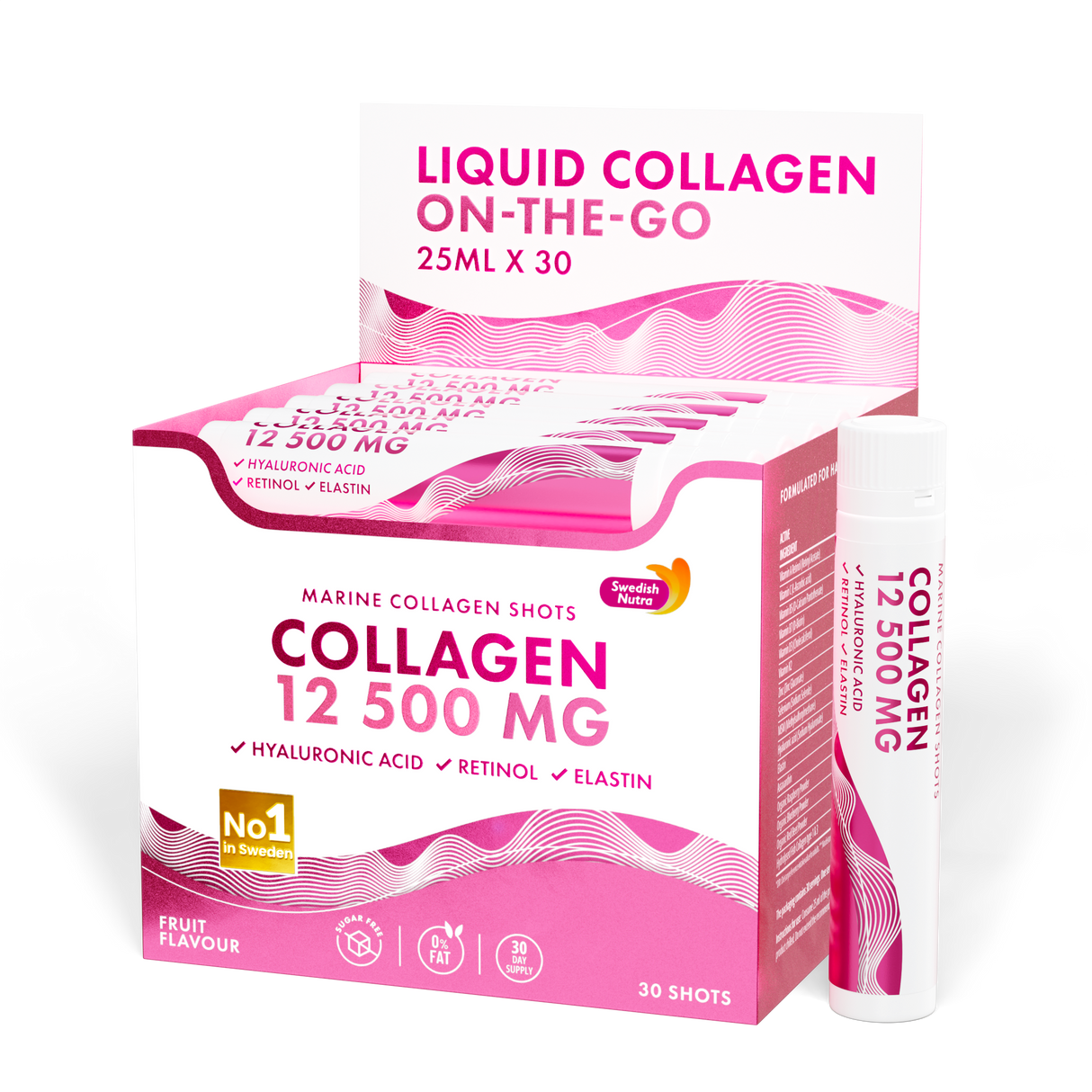 Collagène de poisson 12 500 mg avec du rétinol, de l'élastine et de l'acide hyaluronique - 30 x 25 ml