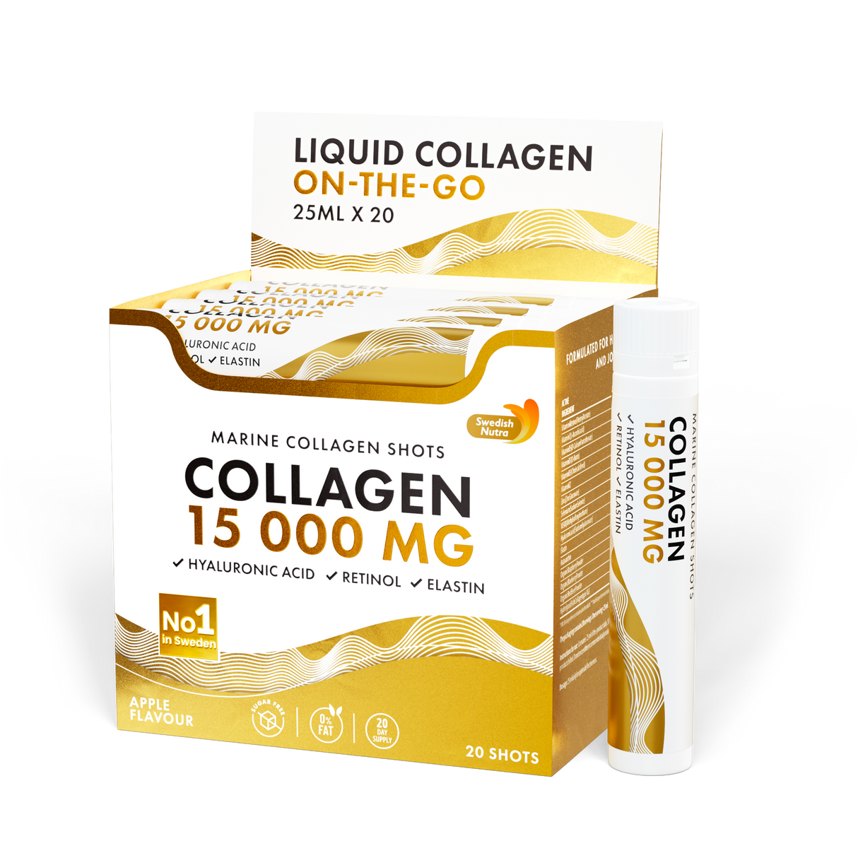Collagène de poisson 15 000 mg avec du rétinol, de l'élastine et de l'acide hyaluronique - 20 x 25 ml