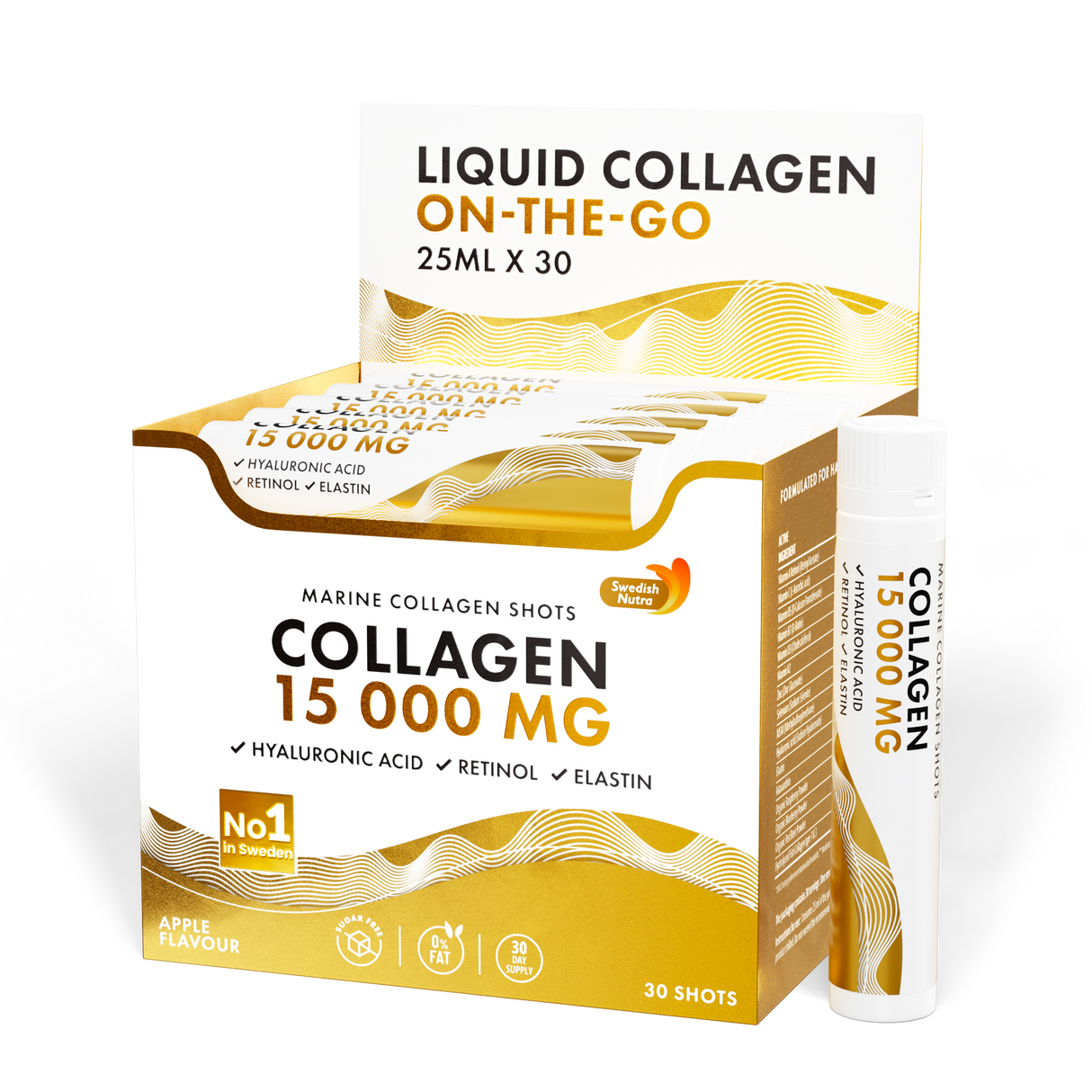 Collagène de poisson 15 000 mg avec du rétinol, de l'élastine et de l'acide hyaluronique - 30 x 25 ml